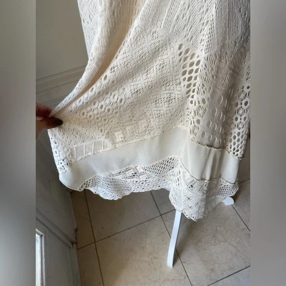 ❌SOLD❌ ALCHEMY THREAD SMALL IVORY CREAM PATCHWORK ASYMMETRICAL SHARK BITE HEM - Picture 3 of 7